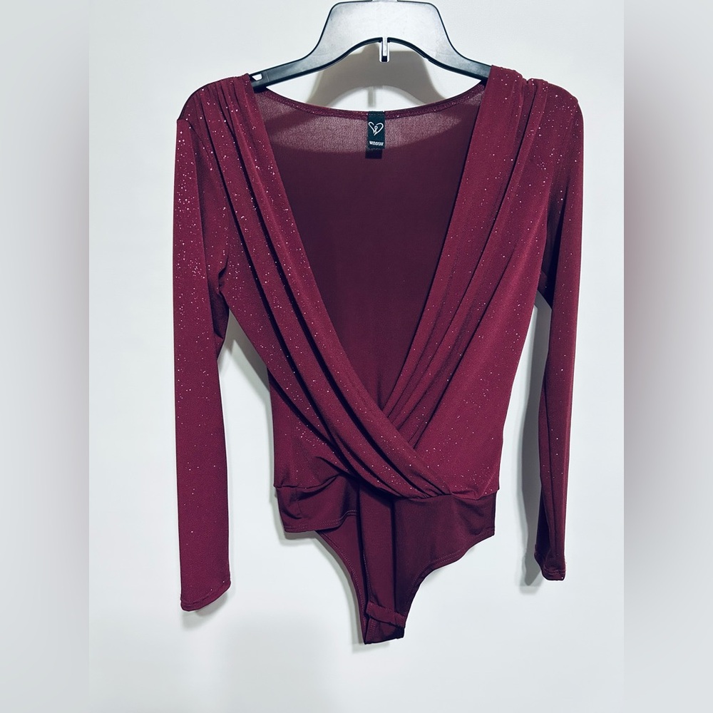 Windsor Glittering Burgundy Long Sleeve Bodysuit